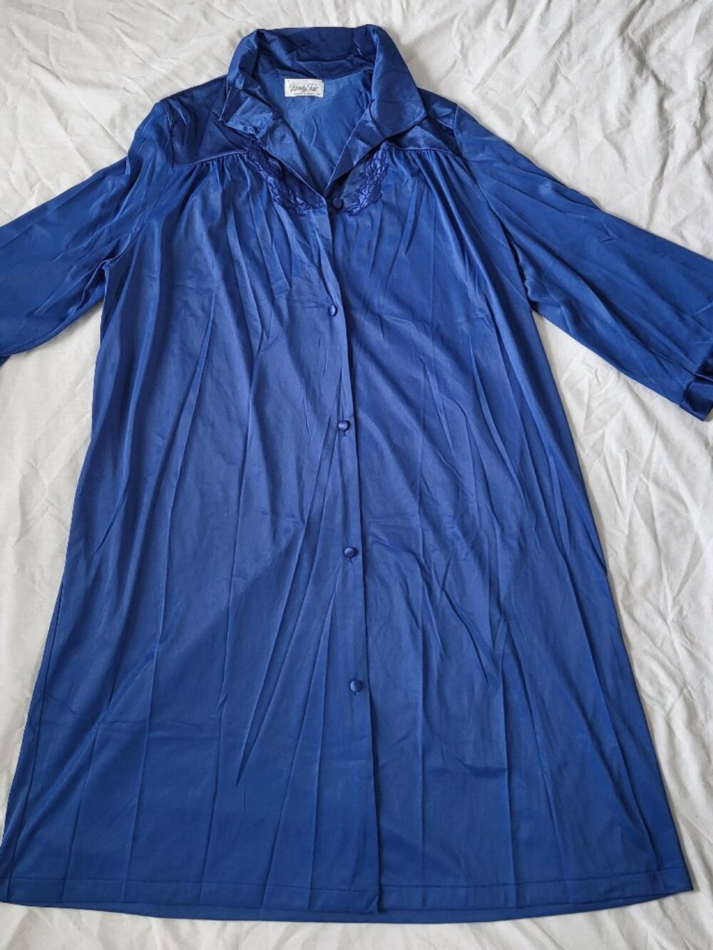 Vintage Vanity Fair Night Gown Women's Medium Blue Button Down Classic Retro